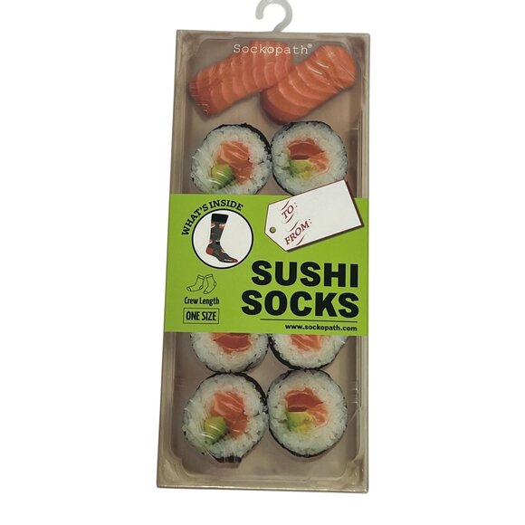 Sushi Novelty Crew Socks Gray Red Gift Packaged Food Theme One Size Sockopath - Picture 1 of 8